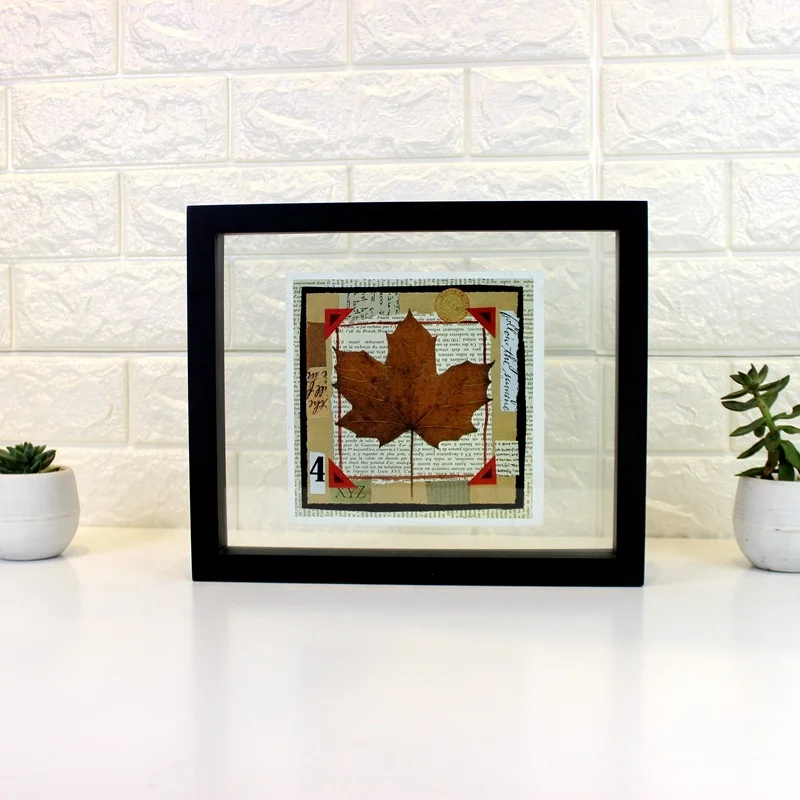 High quality Custom Float Wood Picture  3d Display double glass  picture Frame for Home Decor Artwork