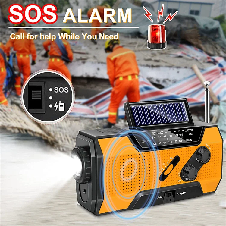 Wholesale Hand Crank Solar Powered Flashlight Rechargeable Emergency LED Light for Camping