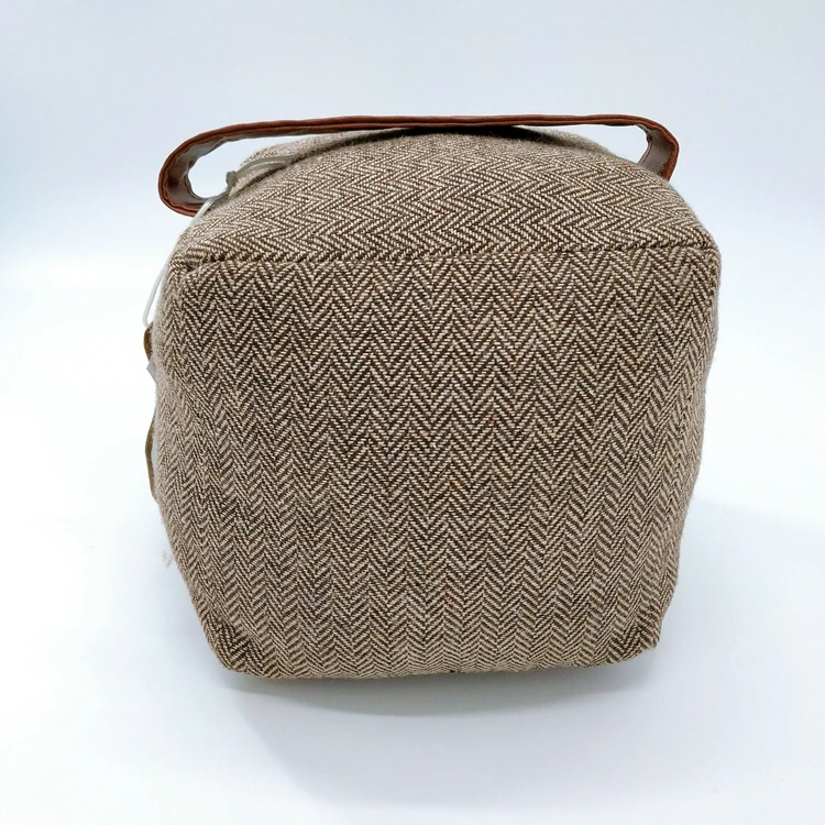Creative products brown herringbone fabric square bag door stopper with handle sand filled cube door stop