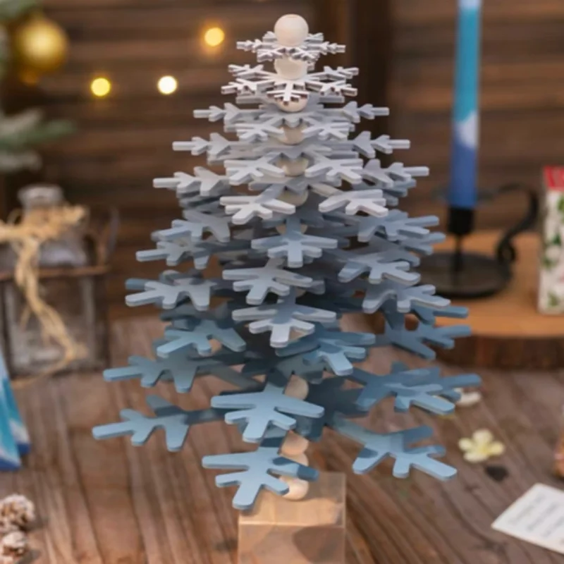 Christmas atmosphere Creative Small Blue Snowflake Christmas Tree Ornament High End Wood Desktop Arrangement Decorations