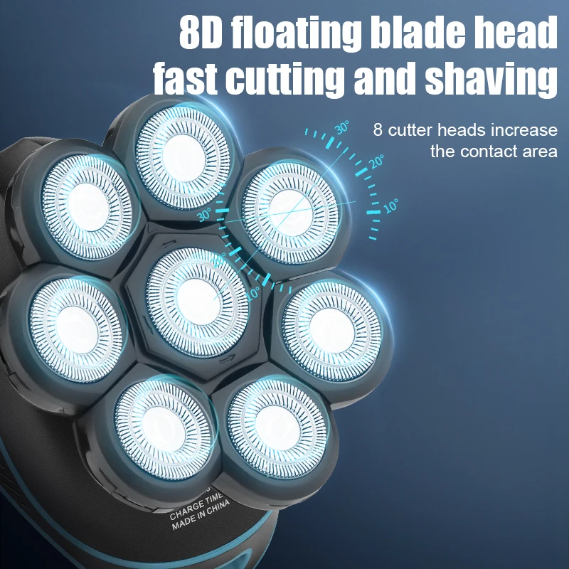 New S-627 Waterproof IPX6 Wet Dry Upgrade 6-in-1 Floating Head Shaver8D Electric Head Shaver for Bald Men