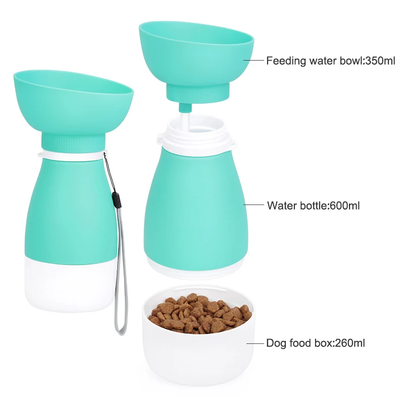 KEAN Bottle Pet Silicone Dog Water Bottle 3 in 1 Portable Pet Travel Dog Drinking Bottle With Food Container
