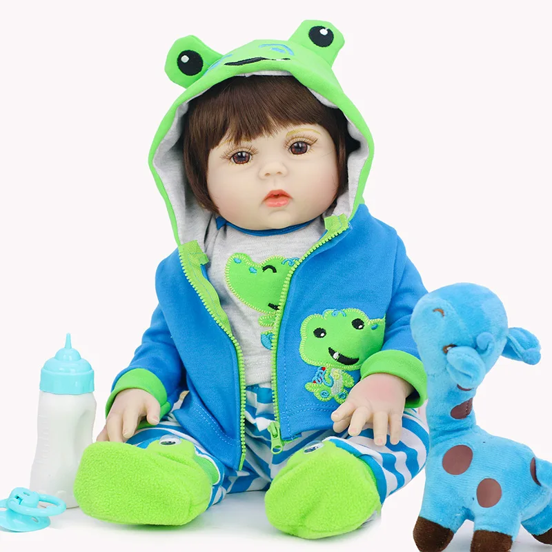 Reborn Baby Dolls 53cm Realistic Newborn Baby Dolls Lifelike Weighted Pee Reborn Dolls with Green Frog Outfits