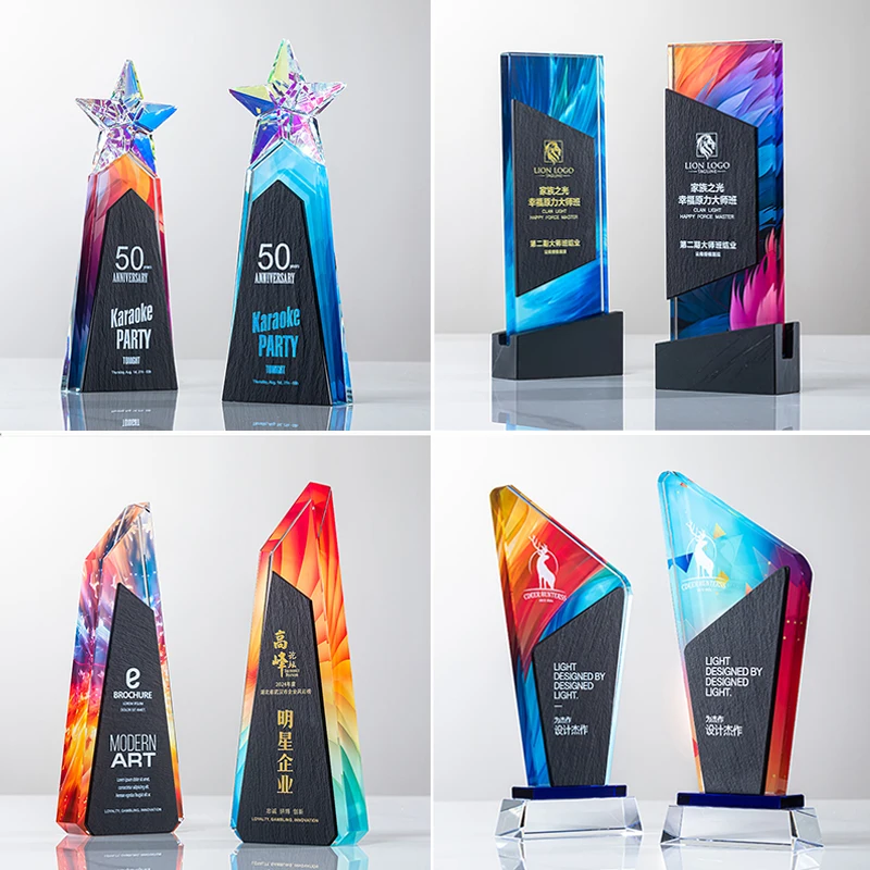 personalized crystal glass star top trophy beveled marble plaque