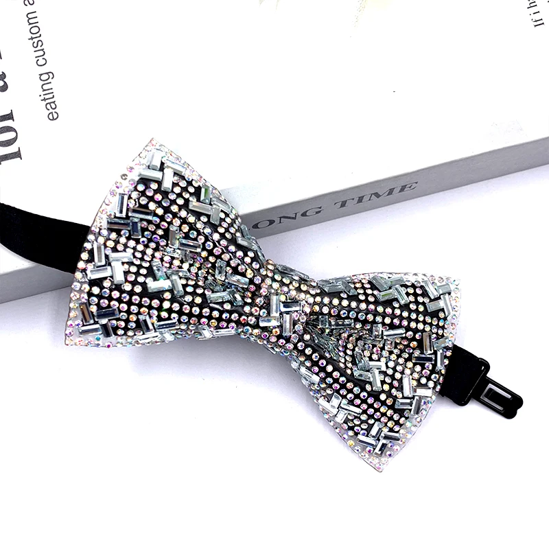 Luxury Crystal Rhinestone Shining Diamond Glitter Necktie Bowtie Decorative Wedding Pre-tied Ribbon Bow Ties for Men