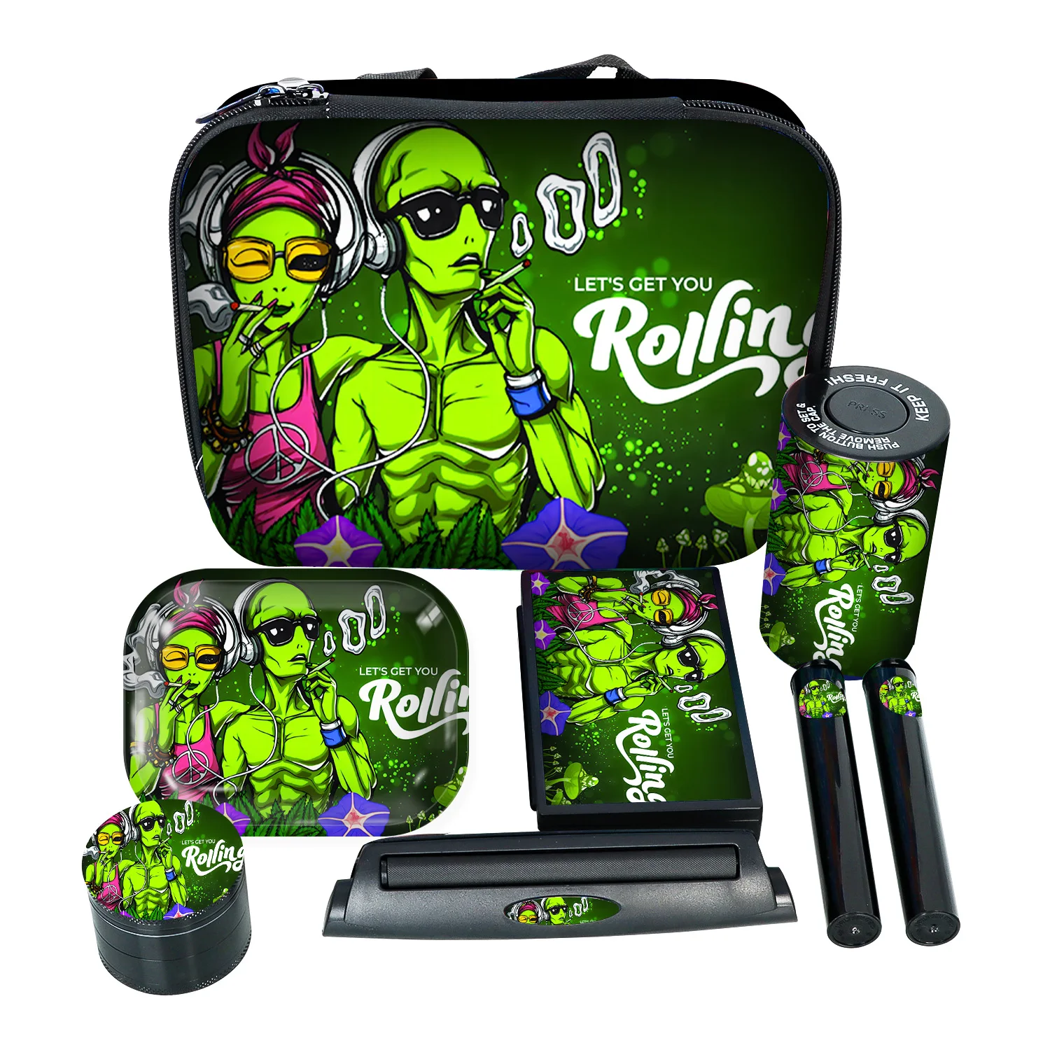 2024 Wholesale  Smoking accessories  Smoking Set kit Small pipe Metal Rolling Tray Custom Herb Grinder Glass Ashtray