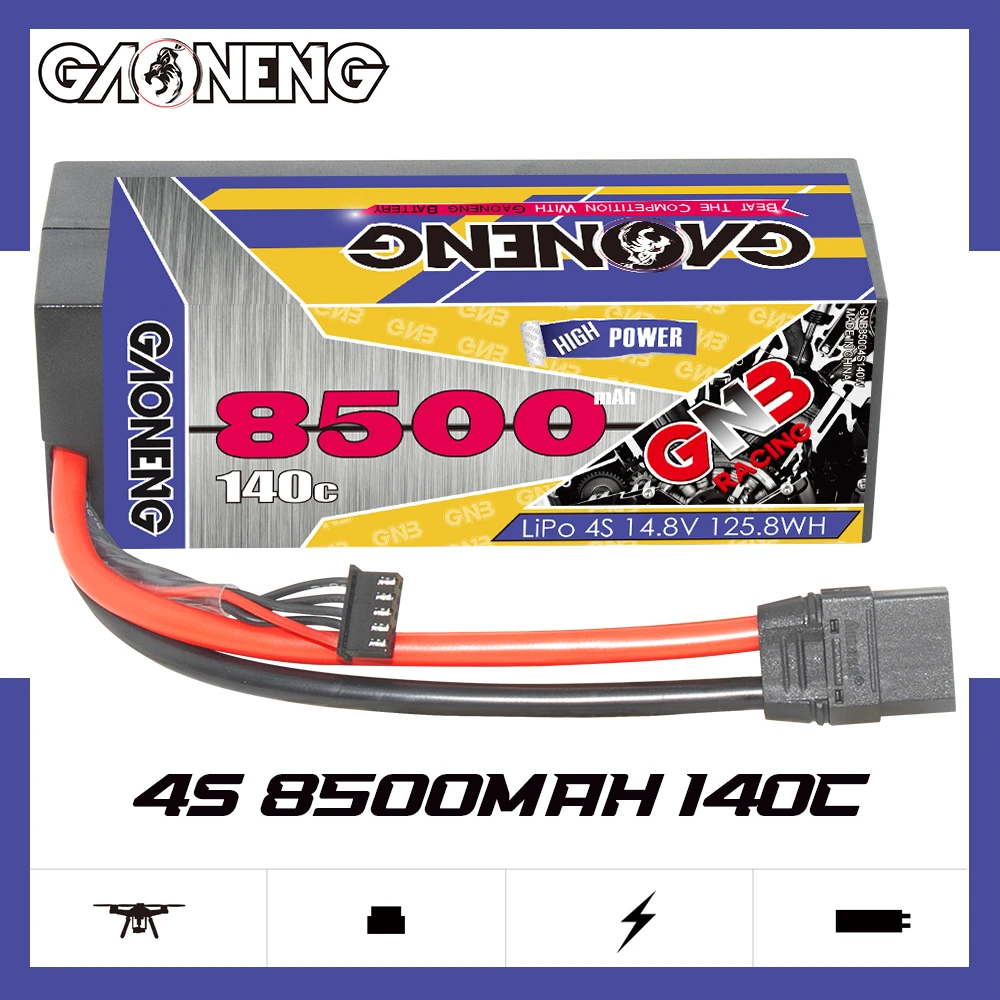 GNB GAONENG 8500MAH 4S 4S2P 14.8V 140C XT90 Cabled Hard Case RC LiPo Battery 1:8 1/8 RC Racing Car Boat Truck Truggy