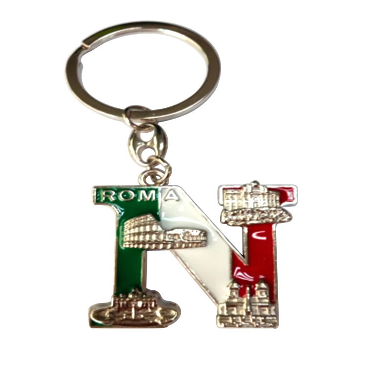 Enamel Letter M N O P Charms Keychain Roma Souvenir Wholesale Engraved Souvenir Metal Keychains