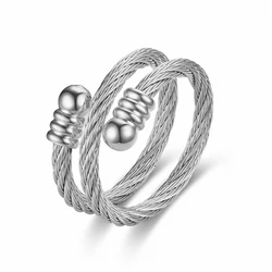 Amazon Hot Selling Stainless Steel Adjustable Rings Open Ring Men Personality Silver And Gold Twist Couple Ring