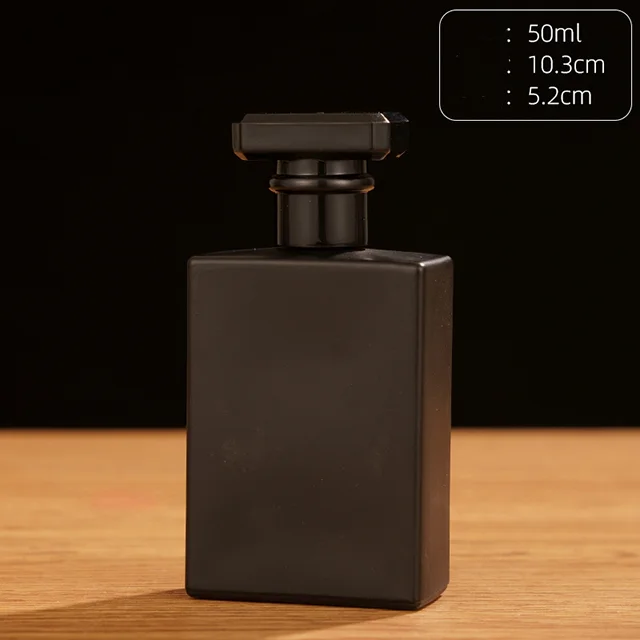 Factory Wholesale Square Round Shoulder Empty Glass Perfume Bottle 50ml Screw Neck Clear Black Sprayer Bottle with Acrylic Cap