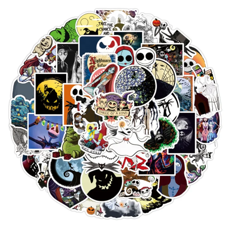 50PCS Custom PVC Waterproof Stickers For Skateboard Bottle Laptop Tim Movie The Nightmare Before Christmas Sticker Set