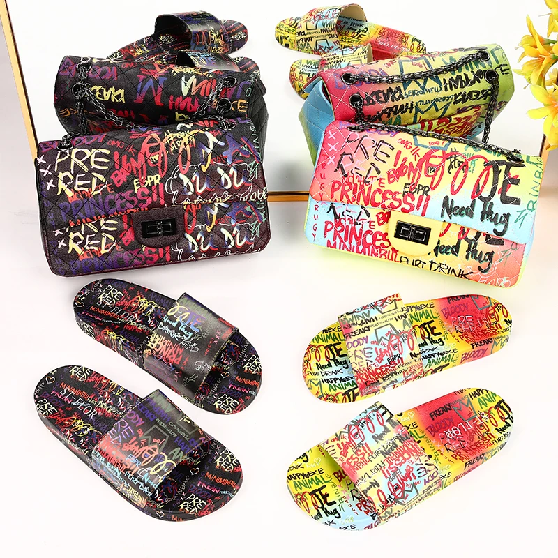 Graffiti Bag 2024 Fashion PU Leather Shopping Crossbody Purse And Handbags Summer Designer Women Candy Shoulder Graffiti Purses