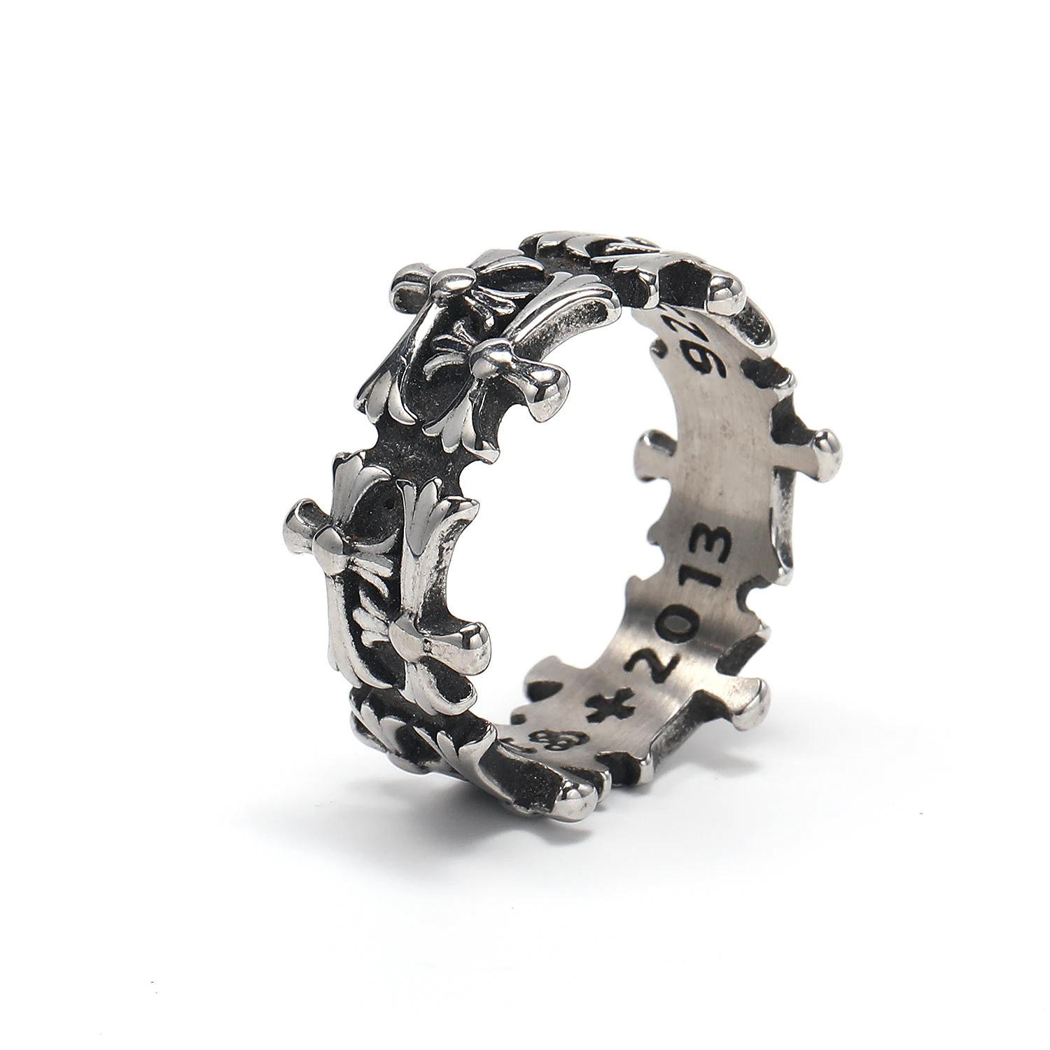 Factory Wholesale Stainless Steel chrom Rings New Retro Style Hop Punk Personality Collection Heart Jewelry for Men