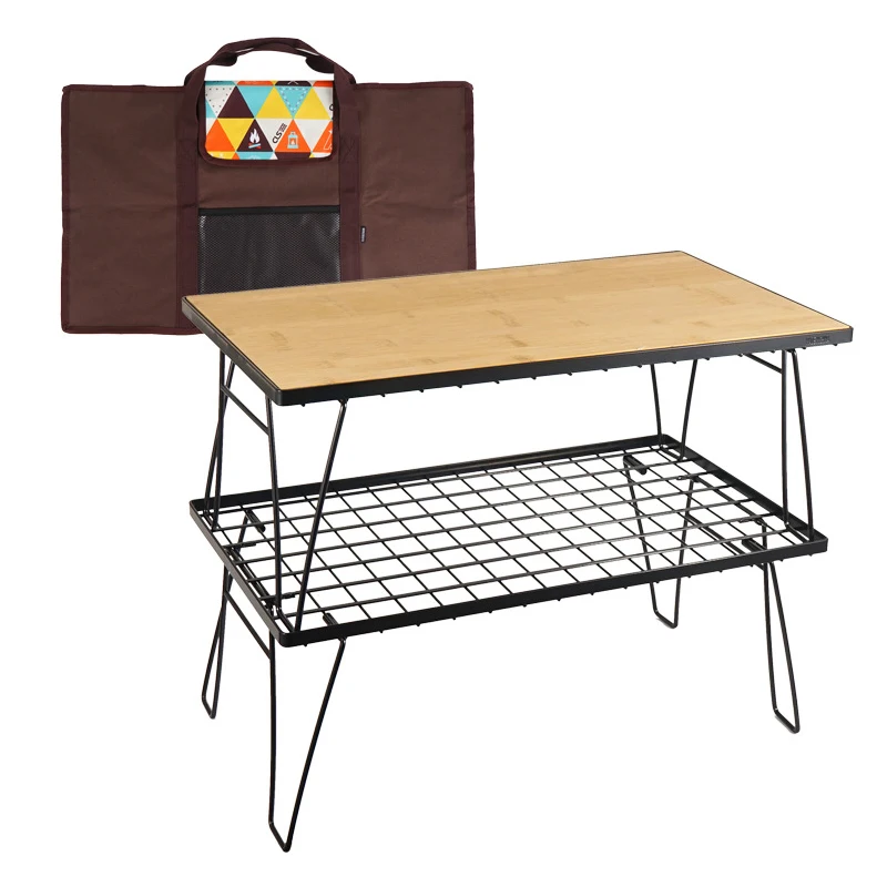 Outdoor Double Layer Portable Camping Bbq Grill Non-stick Diamond-shaped Mesh Picnic Travelling Folding Table