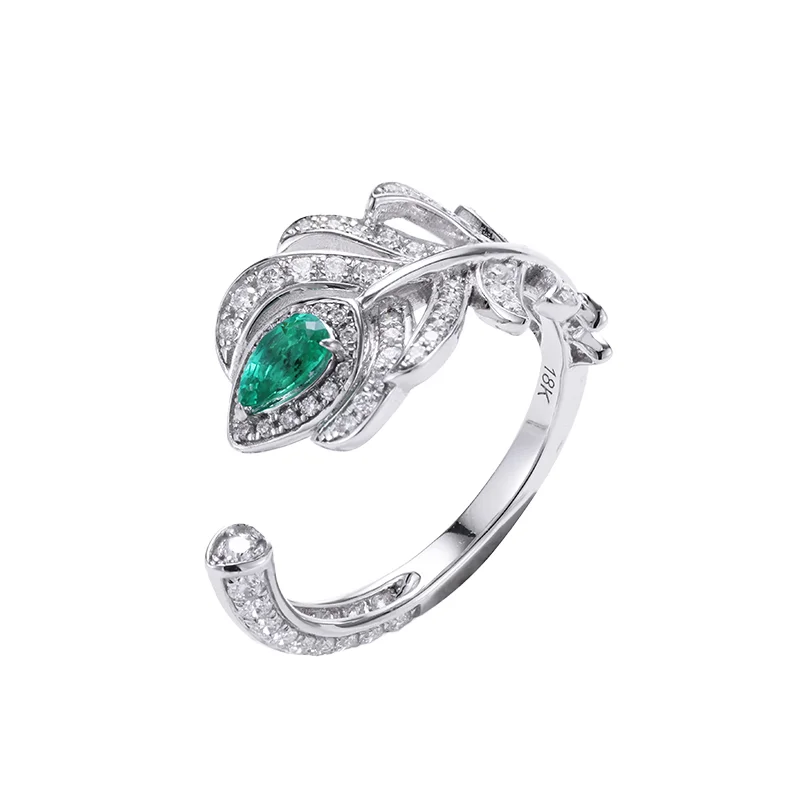 Natural Green Diamond Opening Ring 18K Gold Vintage Style Grandmother Cultivates Cut Gemstone Anniversary Free Logo IGI