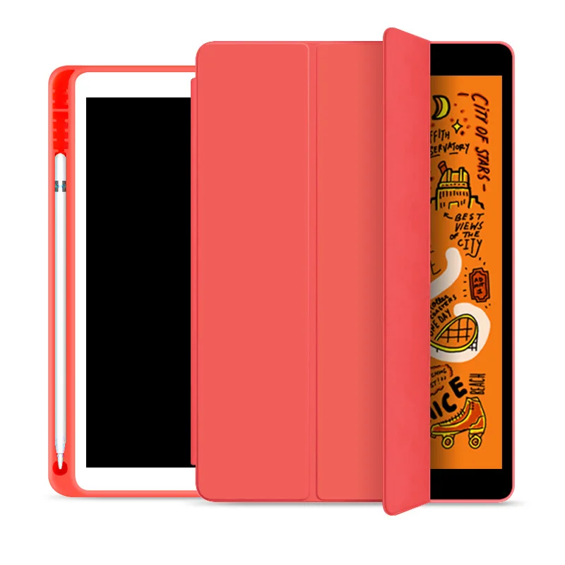 New Dormant wake function tablet case PU Tri-fold soft shell with pen slot ipad case for ipad 5/6/7/8gen/mini 5/air4/pro2/pro