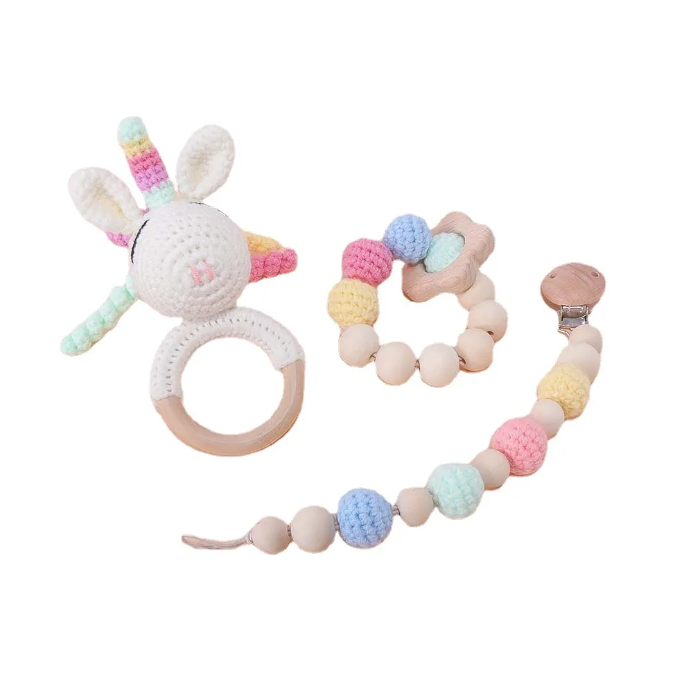 Baby sleeping comfort knitting rattle hand-held toy unicorn doll wool hand-woven rattle