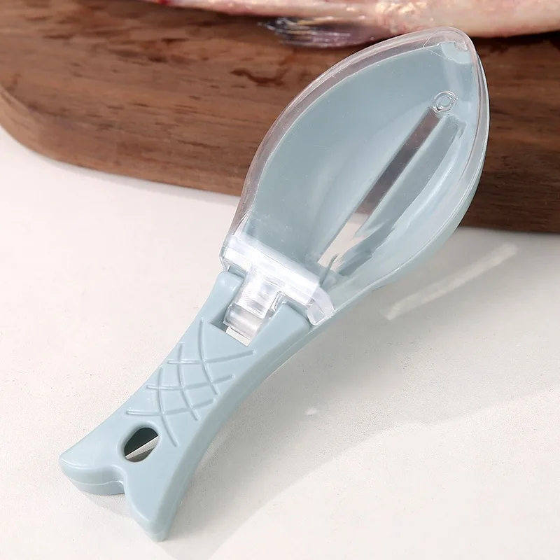 Simple Fish Scale Scraper Three in One Kitchen Tool Manual Descaling Plastic Fish Shaped Scraper With Lid