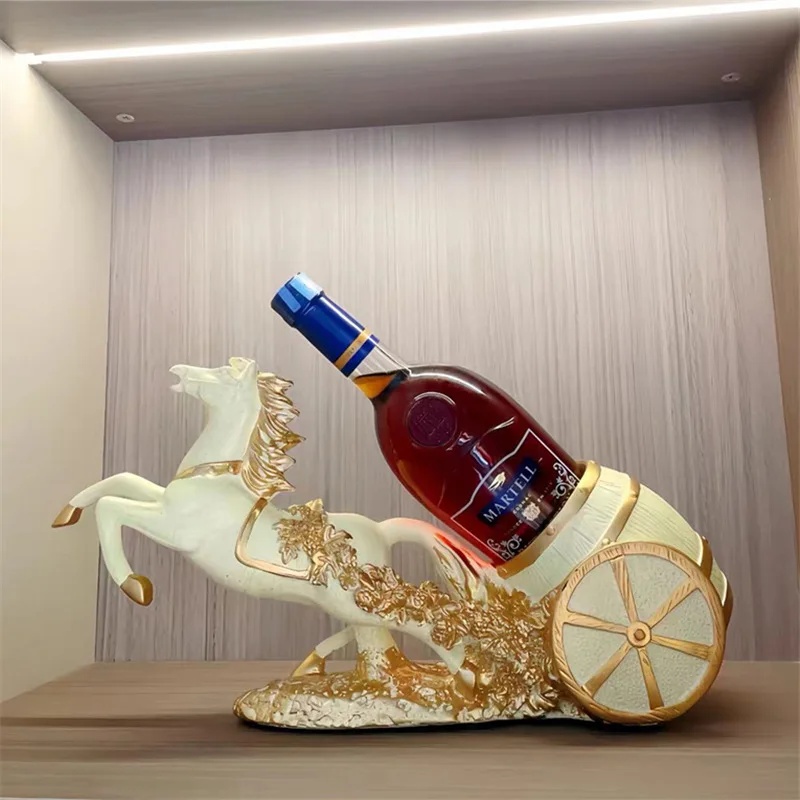 New Chinese horse wine rack decoration light luxury high-end porch side cabinet housewarming new home wine cabinet decoration