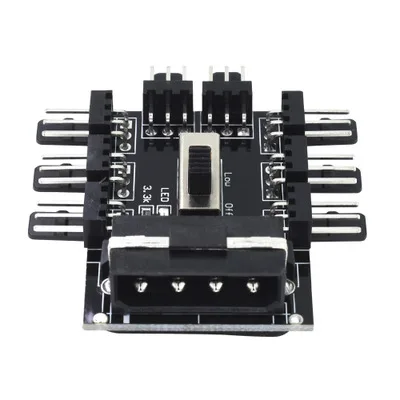 1 to 8 Way Splitter Cooler Cooling Fan Hub 3pin 12V Power Socket PCB Adapter 2 Level Speed Control PC Computer IDE Molex