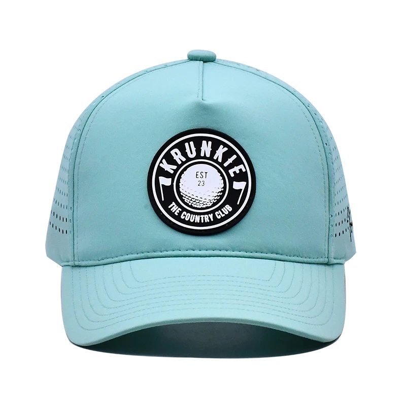 Custom Men 5 Panel Laser Cut Hole Perforated Gorras Baseball Cap,Rubber Logo Quick Dry Performance Waterproof UV Sport Hat