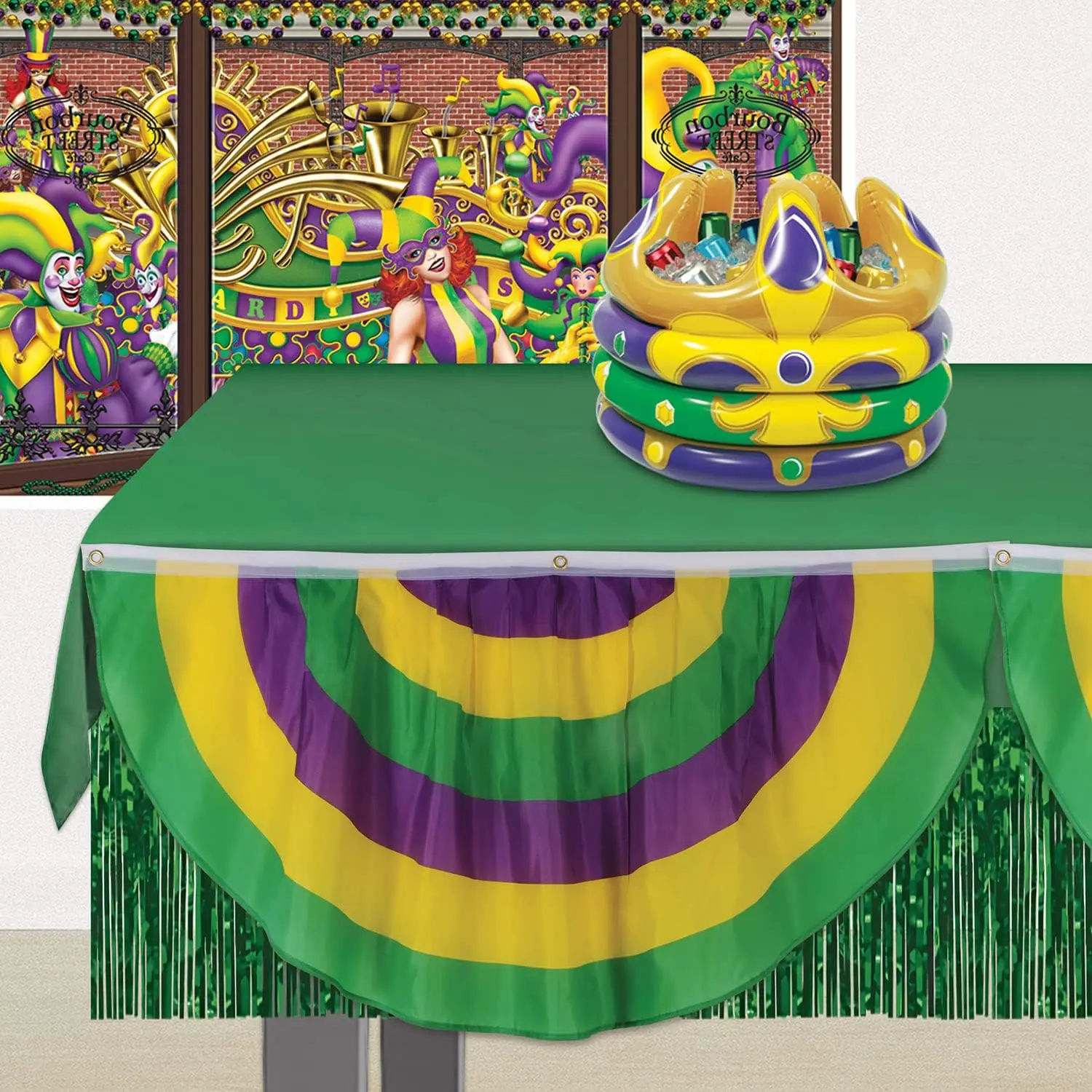 Custom Design Mardi Gras Polyester Fabric Hanging Bunting Banner for Carnival Parade floats Wall Photo Backdrops Decoration