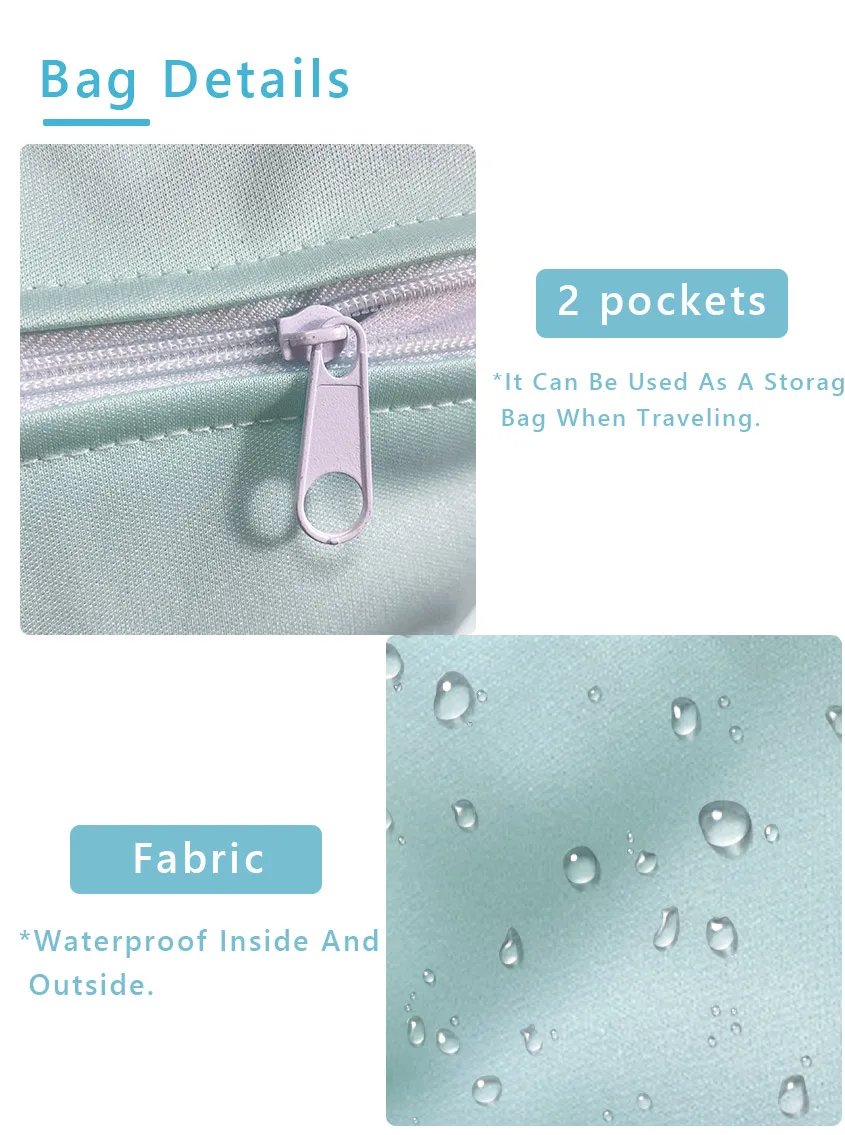 Custom Reusable Large 30*40 waterproof Travel Handy wet diaper bag With 2 Pockets