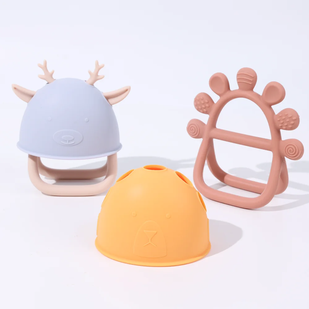 Wholesale Custom Soft Toddlers Newbon Baby Hand Teethering Chew Toy Elk Lion Baby Teether Glove Bpa Free Silicone Baby Teethers