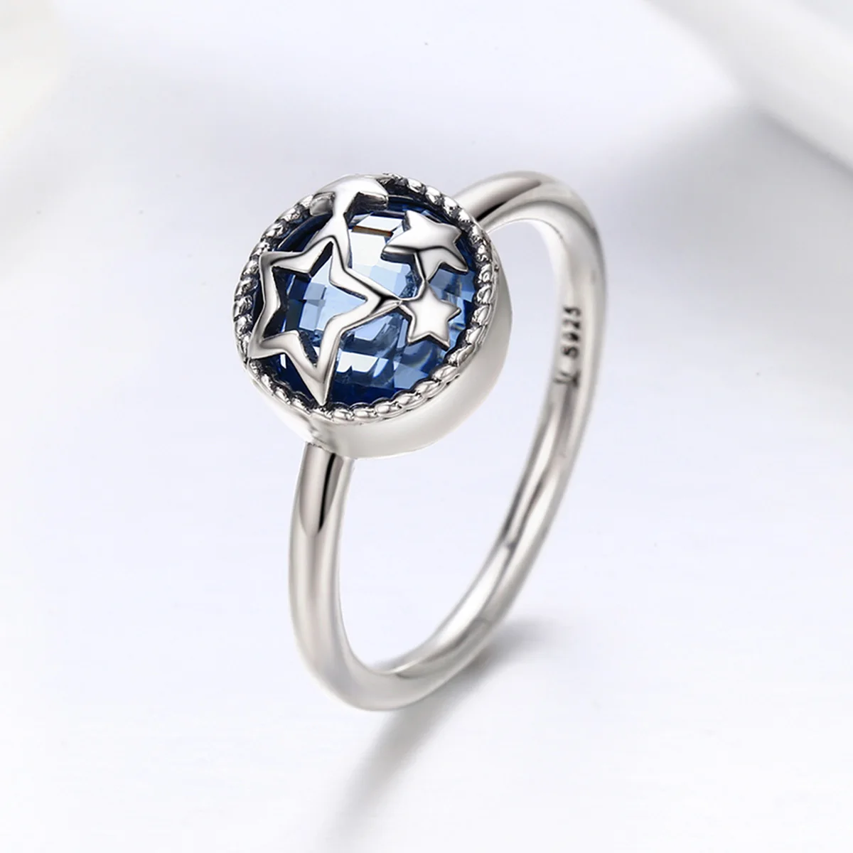 
New Style Sky And Stars Blue Glasses ring stone Silver 925 Silver blue sapphire crystal rings 