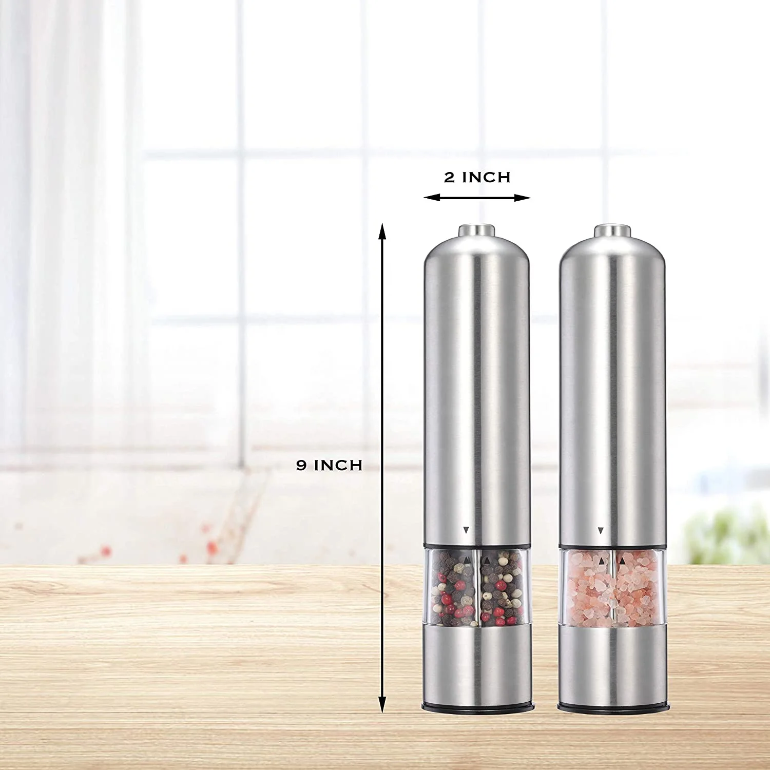 Stainless Steel 2 Pieces Batteries Operated Electric Salt Pepper Mill