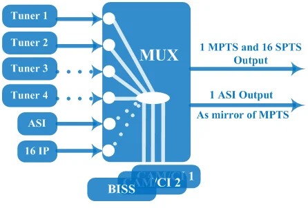 Professional Decoder 8 Tuners DVB-S2  ISDB-T DVB-C input  ASI IP for Multiplexer  CAM Ci Slot available RF Demodulator  COL5881E