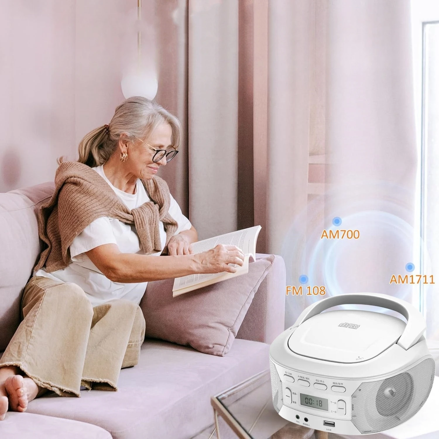 Portable CD Boombox Mp3 Player with FM Stereo Radio AC/Battery Powered with Earphone Jack CD Player for Home Outdoor Office