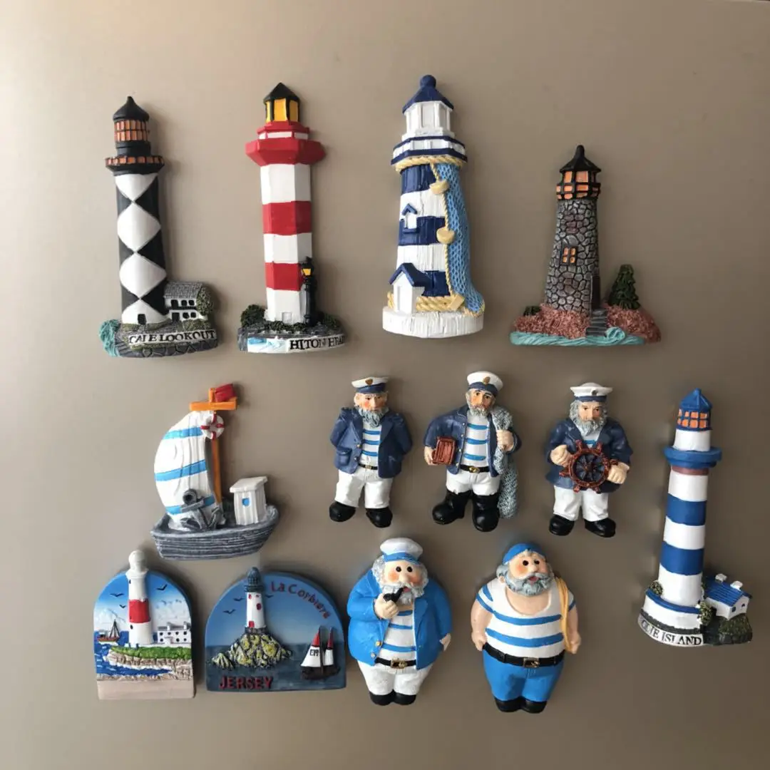 Creative Sea/Lighthouse/Tour/Boat/Life Buoy/Captain Figure 3D Resin Refrigerator Magnet