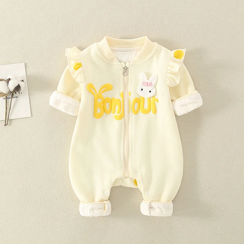Boutique Knit Worsted Zip Up Baby Girl Cute Onesie Romper Muslin Kids Soft Comfortable Clothes Overalls