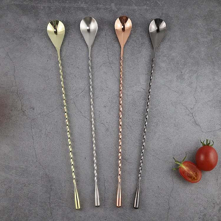 Custom Logo 30cm Long Handle Stainless Steel Cocktail Stirrer High Quality Durable Metal Bar Tool Party Coffee Tea Milk Blending