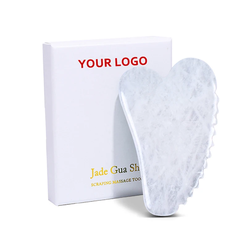 100% Real Rock Quartz V Shaped Toothed Face Guasha Massage Tool Custom Logo White Crystal Jade Facial Gua Sha Stone With Tooth