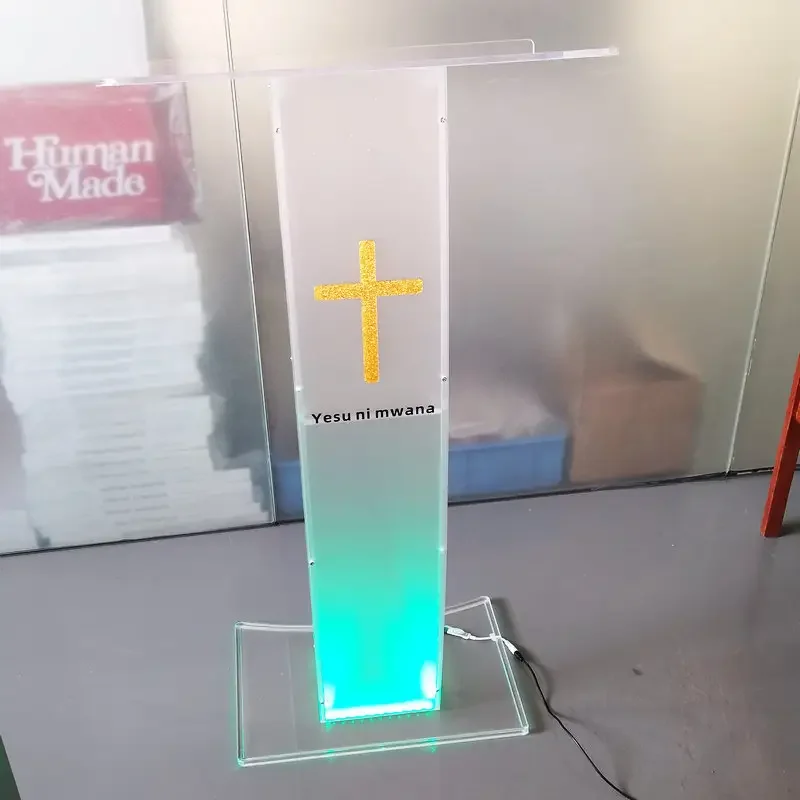 Transparent LED Lighting Acrylic School Lectern Acrylic Platform podium Church Pulpit
