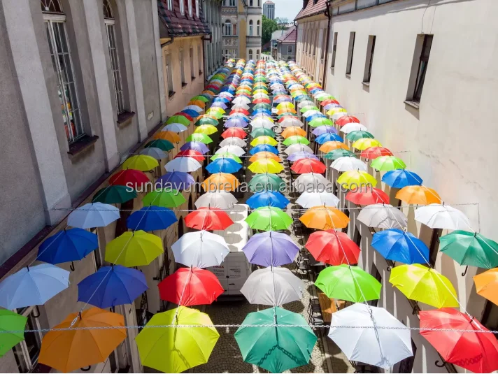 SD Colored Wedding Umbrellas Outdoor Street Decorations Cheap Promotional Hanging Umbrellas Manual Control Custom Logo Printing