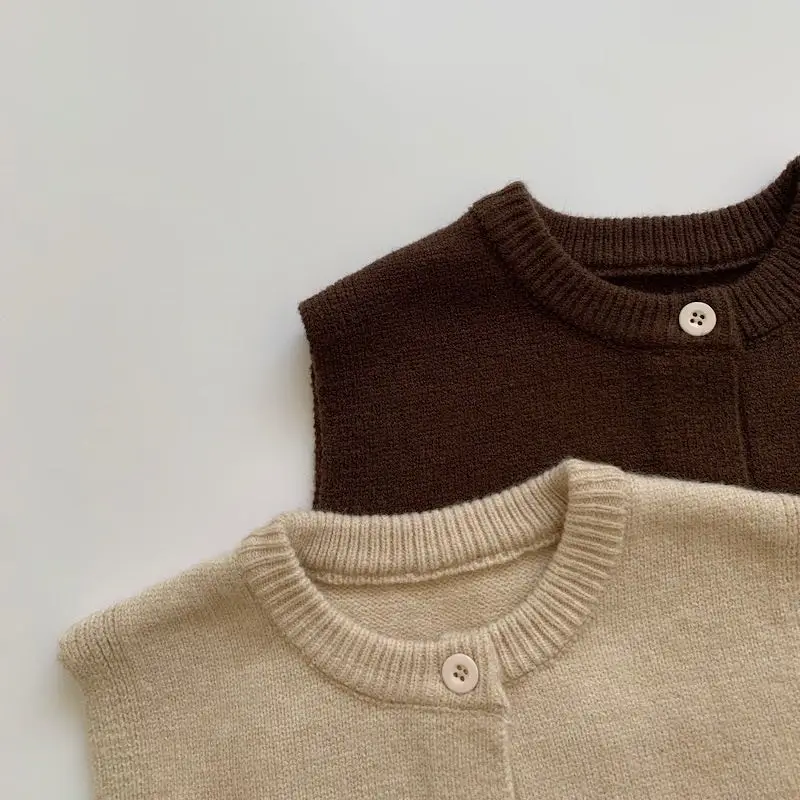 Solid color kids tops and blouse knitted cardigan round neck vest boy children clothing sleeveless jacket knit sweater