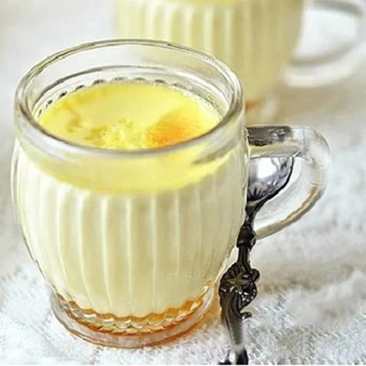 Xuzhou Stocks China Manufacture Wholesale Ribbed Pudding Bottle with Handle 130ml Coffee Tea Drinking Glass Cup