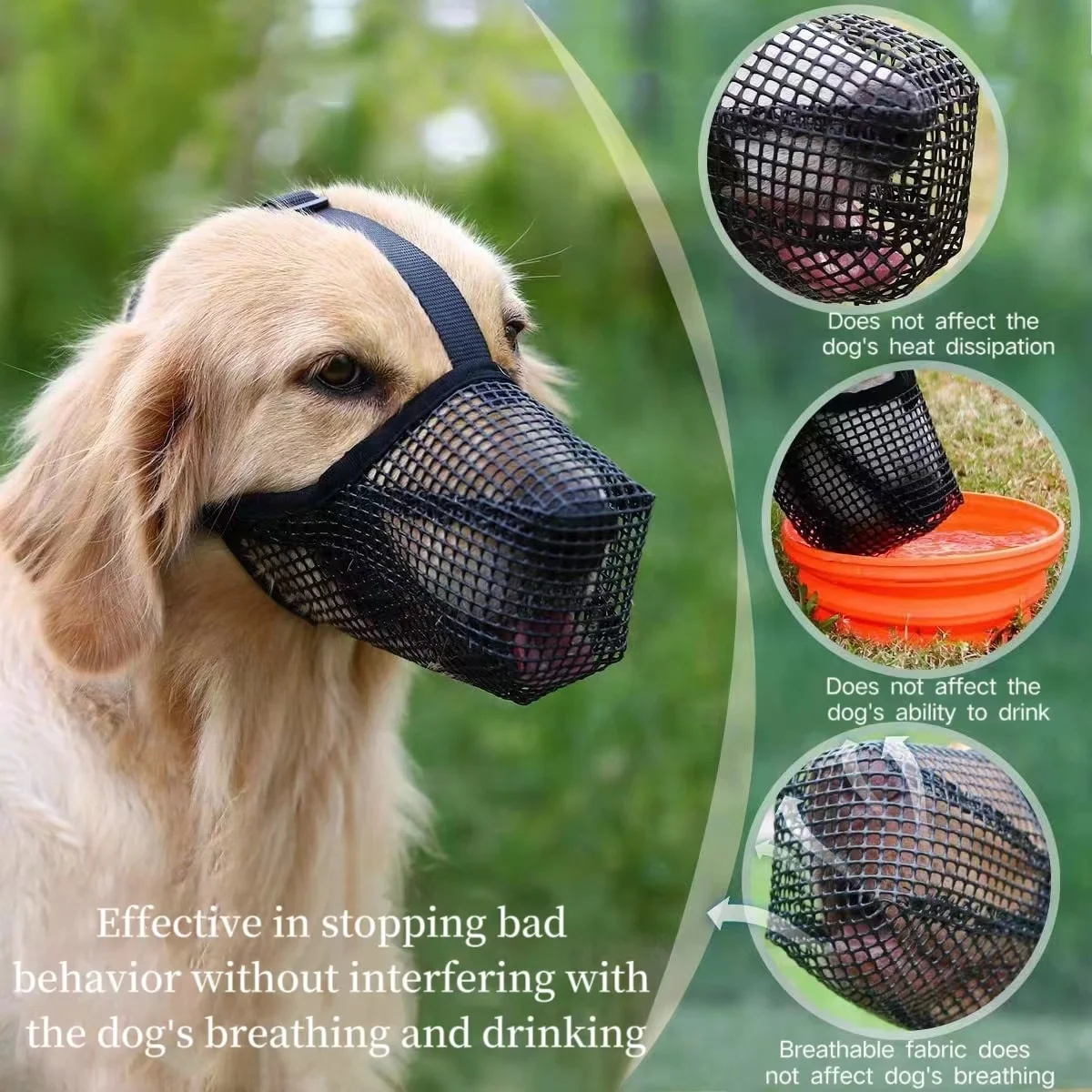 Soft Nylon Mesh Dog Muzzle Breathable Reflective Pet Mouth Cover For Small Medium Large Dogs Prevents Biting Barking