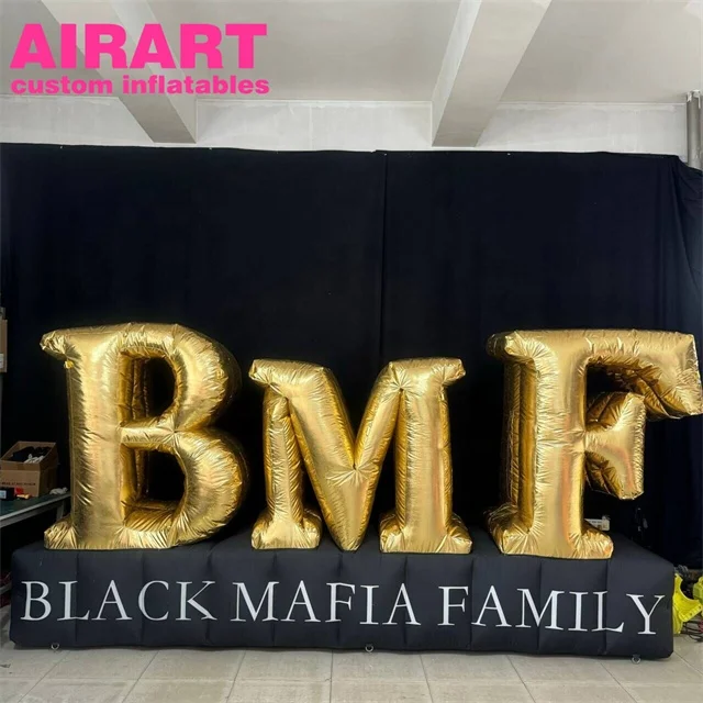 Gold lettering Black base decorated with inflatable advertising signs for party