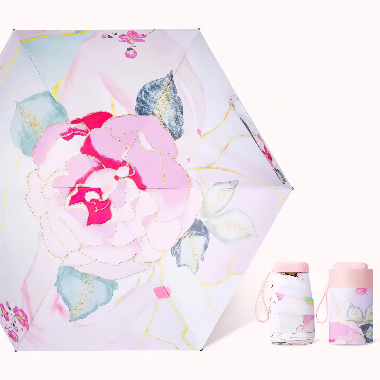 Lotus OEM New Design Pocket Promotional Capsule Parasol Portable UV Small Foldable Mini 5 Folding Custom Logo Umbrella