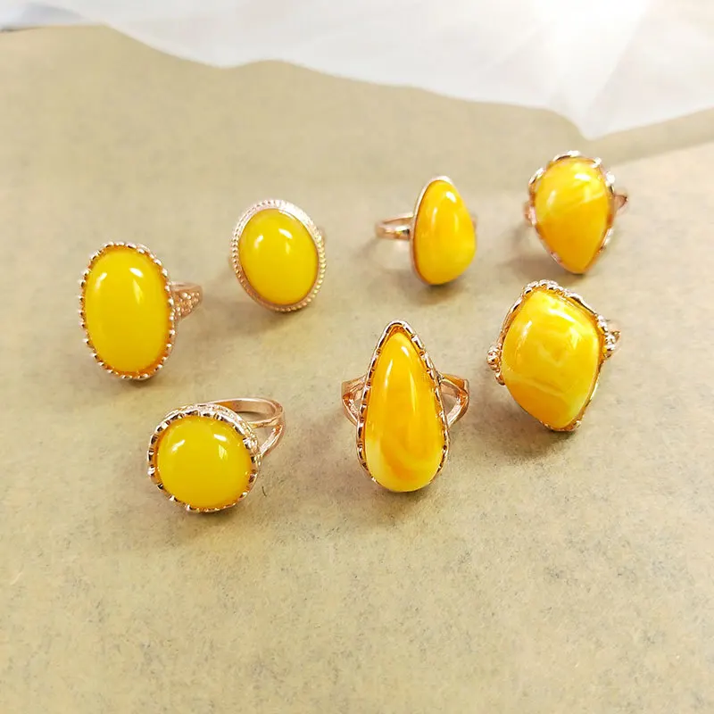 New Beeswax Rose Gold Metal Box 24pcs Alloy Mixed Batch Cheap Irregular Stone Rings