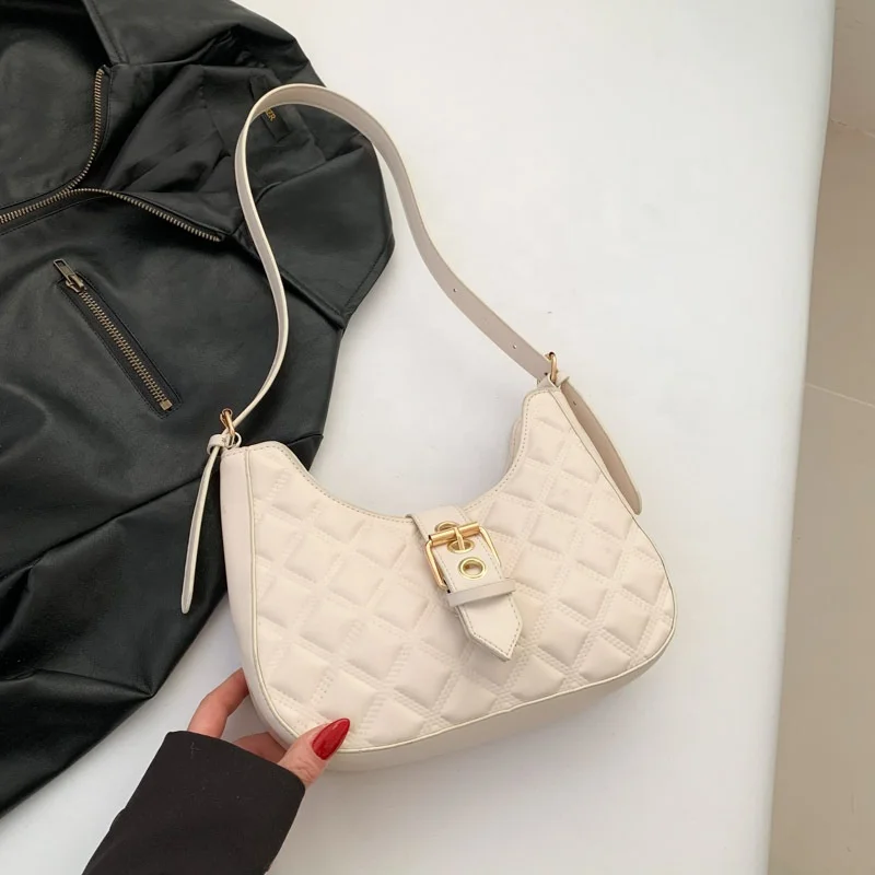 Wholesale Cool Pure Color Shoulder Bag Women PU Leather Underarm Bags Rhombus Indentation Handbags for Girls