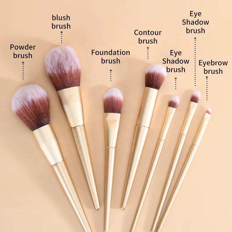 2024 New ArrivaL Gold brushes makeup 7pcs Makeup Brush Set with Black Zipper Case