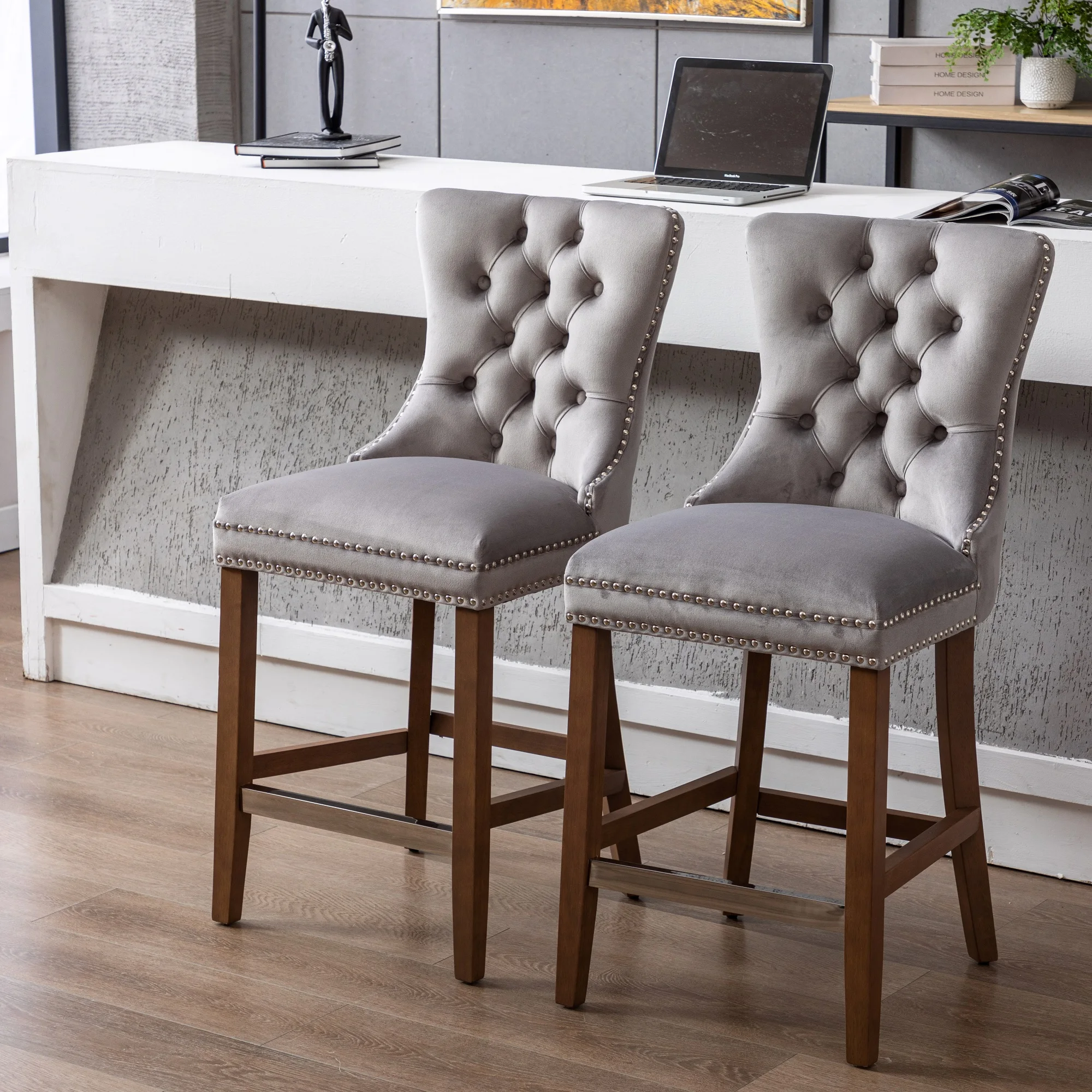 Стильный Бархатный бархатный барный стул из массива дерева