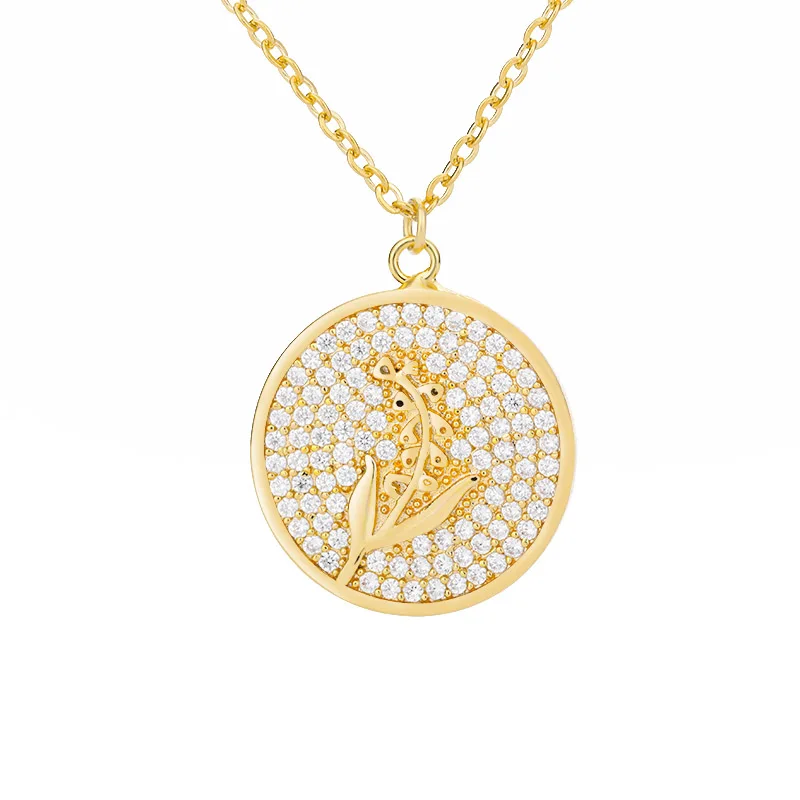 Ювелирные изделия с бриллиантами, цепочка из нержавеющей стали, ожерелье с позолотой, цветок рождения, монета, камень, дизайнерское длинное ожерелье, набор ювелирных изделий, день рождения G