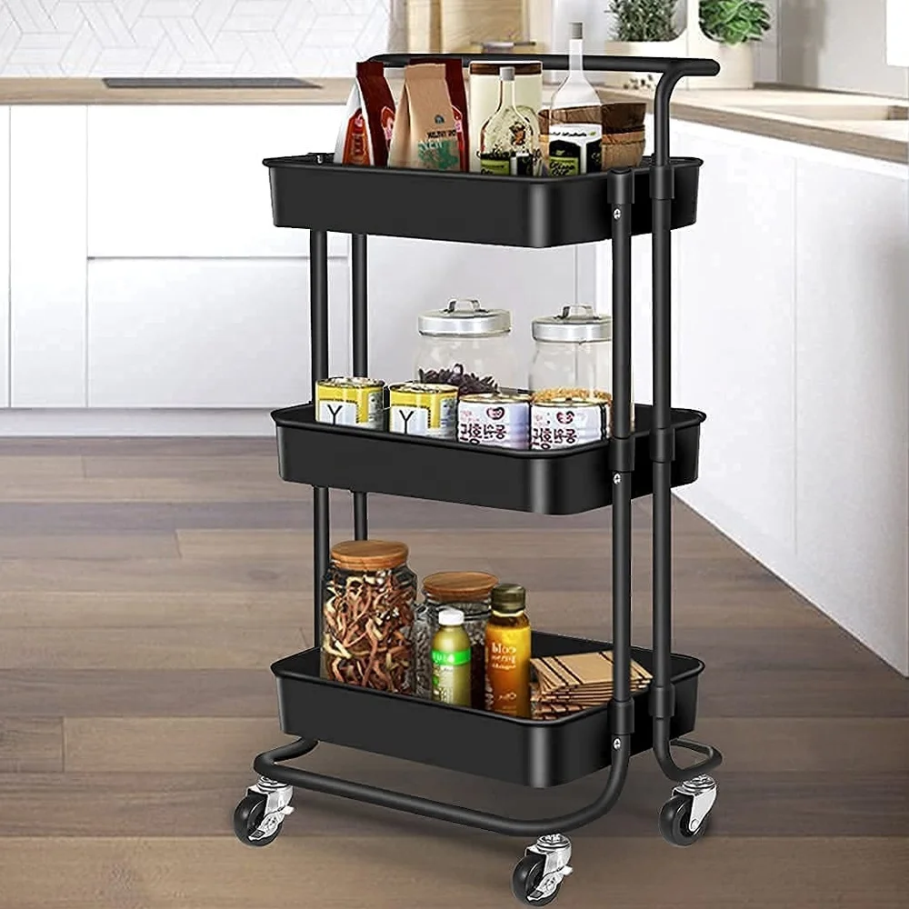Utility Plastic Serving Kitchen Trolley Cart Mobile Rolling Microwave Island Furniture Island Cart Storage Cabinet With Wheels