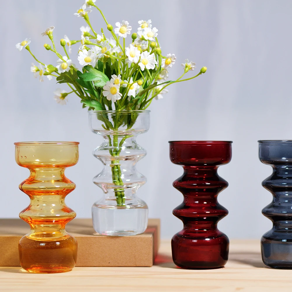 Hot Sale Table Vase Wholesale Colorful Transparent Glass Bud Vase Hydroponic Cute  Glass Flower Vases for Art Decor